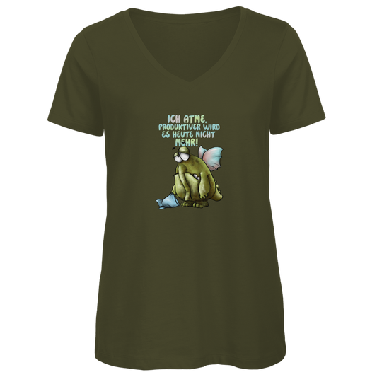 Damen Premium Bio V-Neck T-Shirt Ich atme. Produktiver wird es ... Design 1