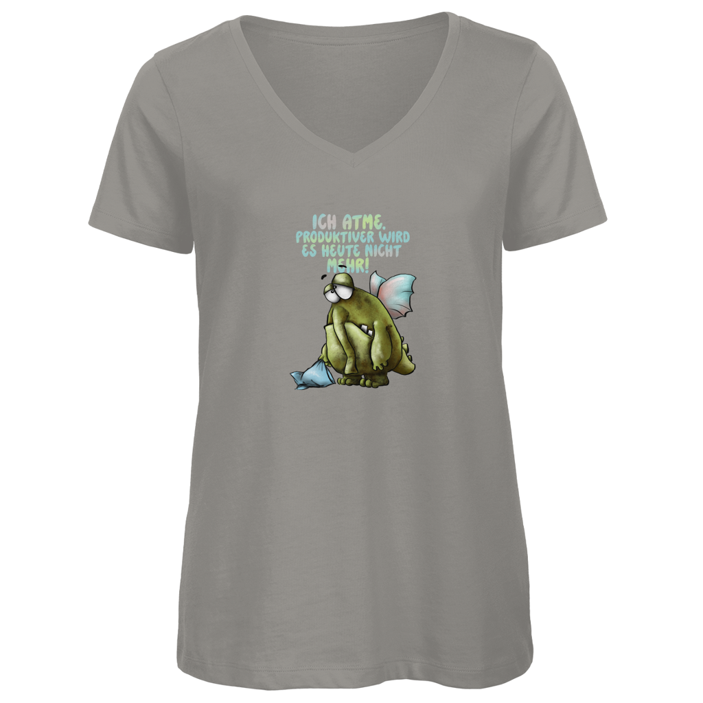 Damen Premium Bio V-Neck T-Shirt Ich atme. Produktiver wird es ... Design 1
