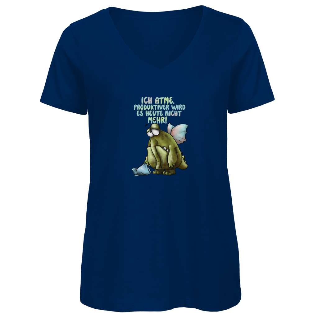 Damen Premium Bio V-Neck T-Shirt Ich atme. Produktiver wird es ... Design 1
