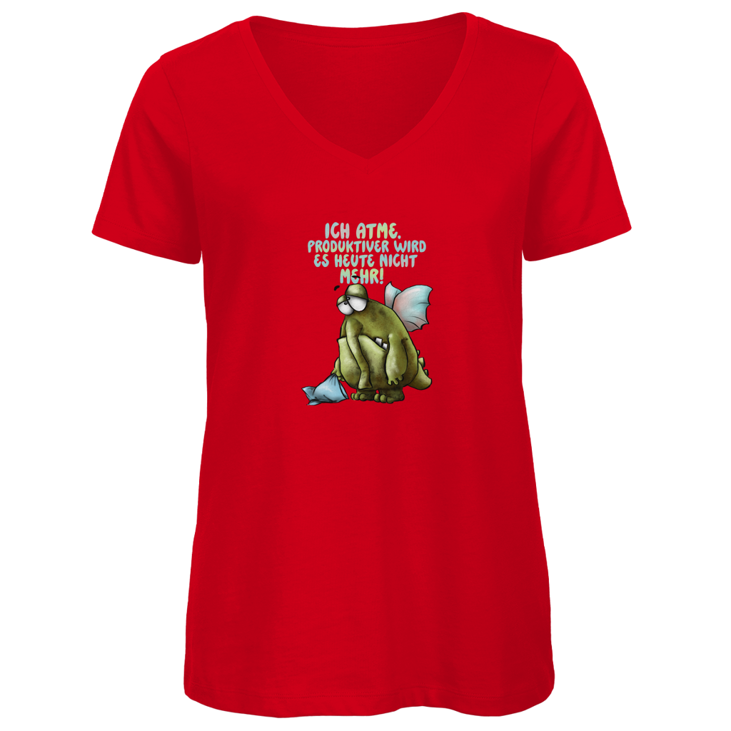 Damen Premium Bio V-Neck T-Shirt Ich atme. Produktiver wird es ... Design 1