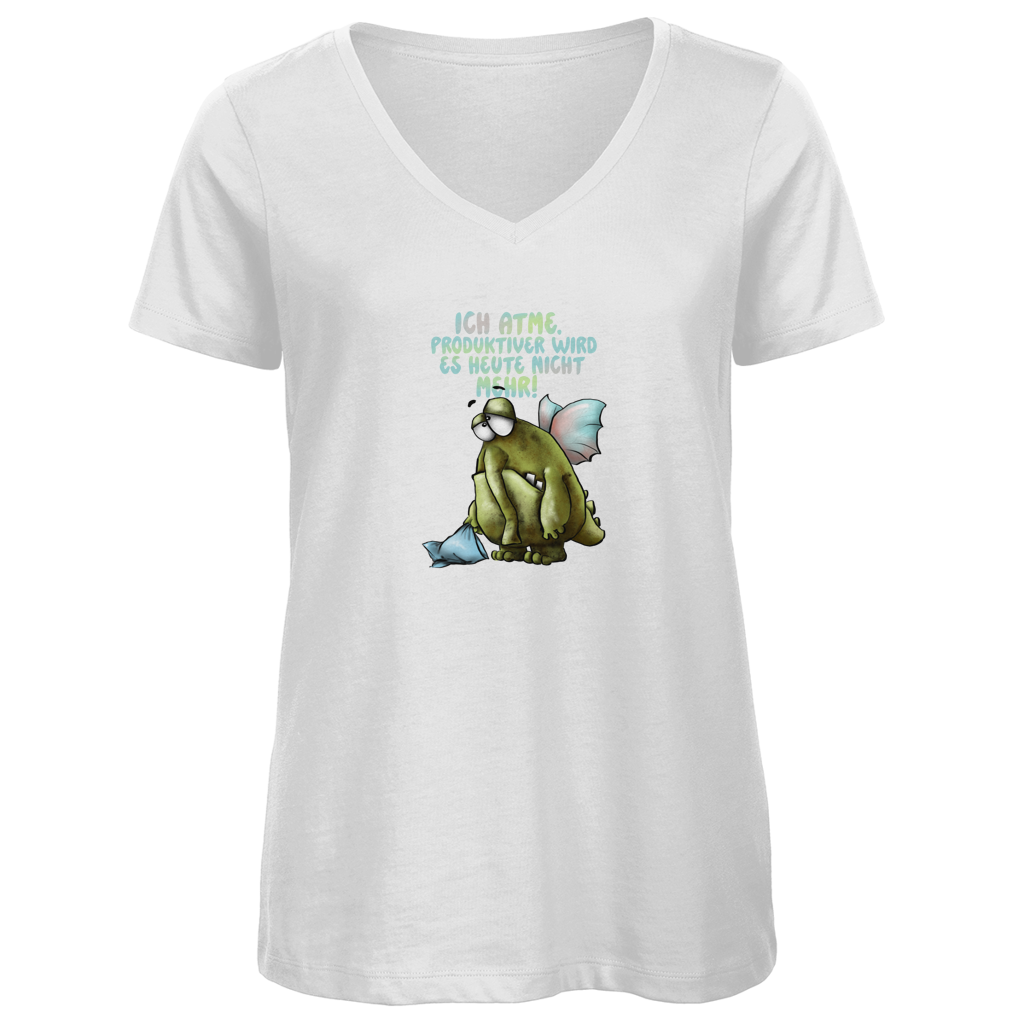 Damen Premium Bio V-Neck T-Shirt Ich atme. Produktiver wird es ... Design 1