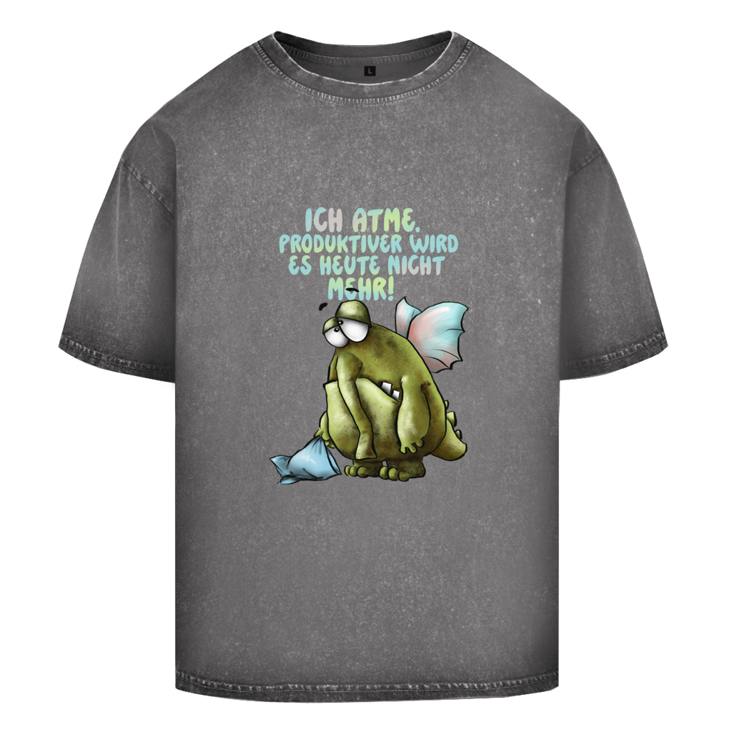 Oversize Washed T-Shirt Ich atme. Produktiver wird es ... Design 1