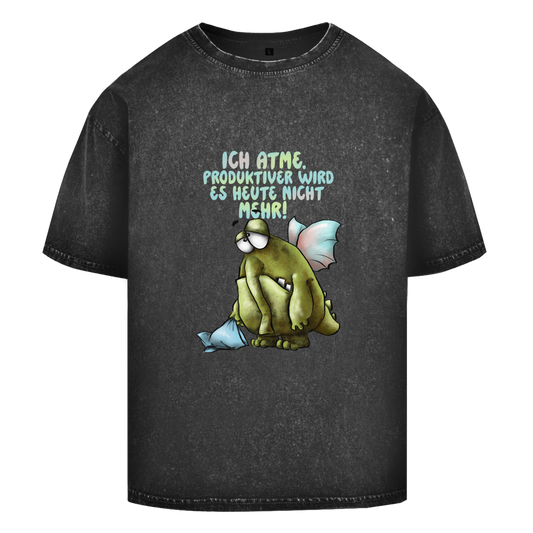 Oversize Washed T-Shirt Ich atme. Produktiver wird es ... Design 1