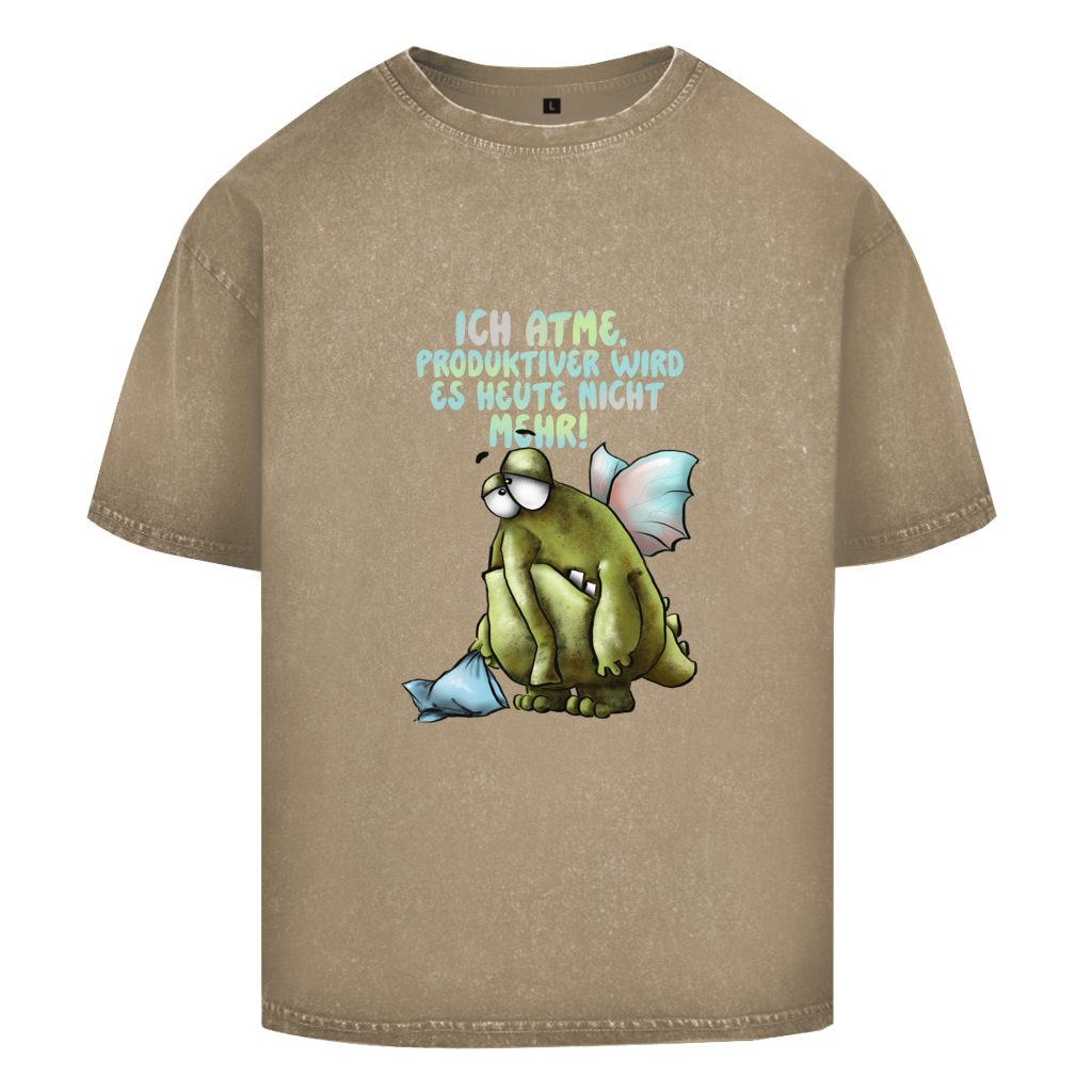 Oversize Washed T-Shirt Ich atme. Produktiver wird es ... Design 1