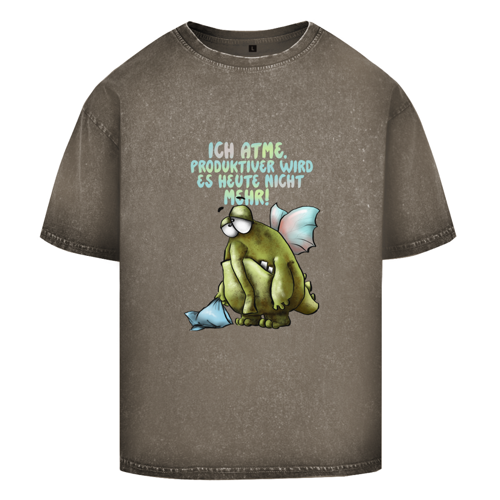 Oversize Washed T-Shirt Ich atme. Produktiver wird es ... Design 1