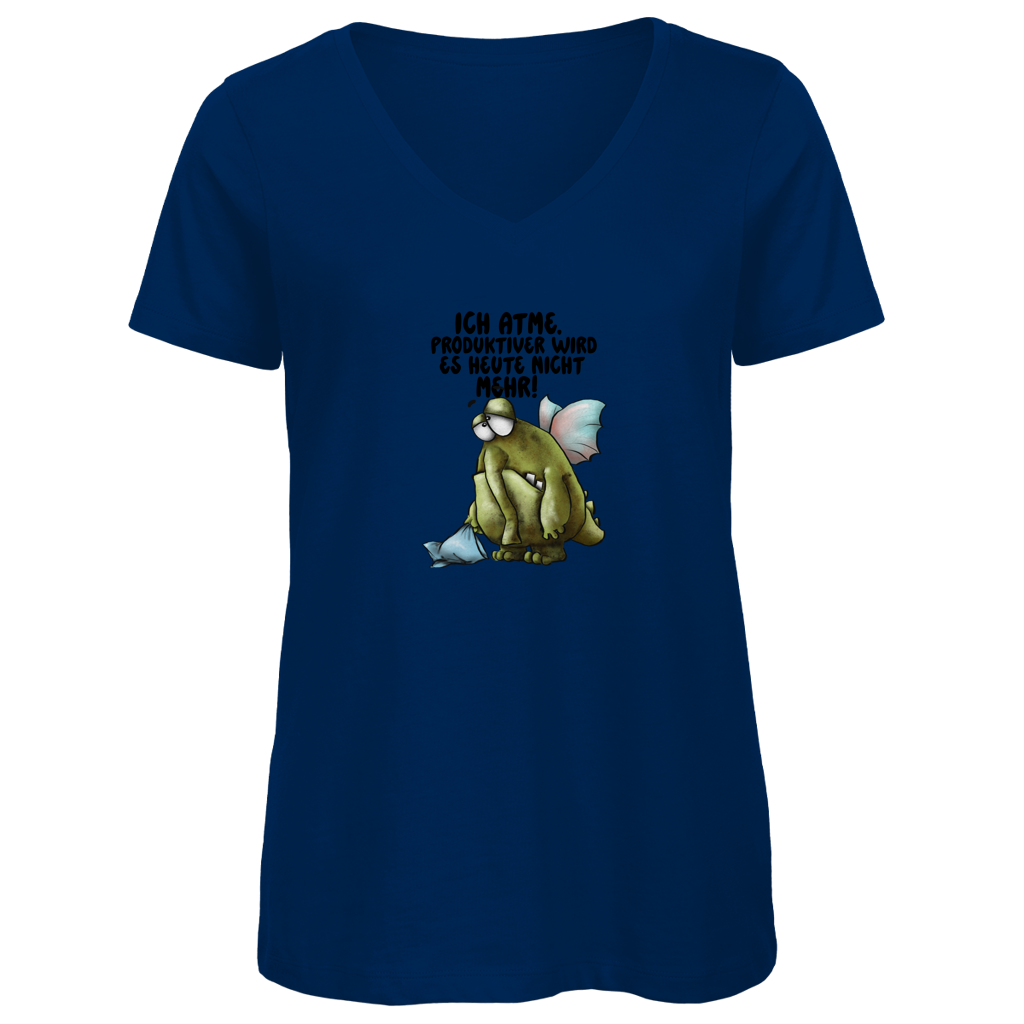 Damen Premium Bio V-Neck T-Shirt Ich atme. Produktiver wird es heute ... Design 2