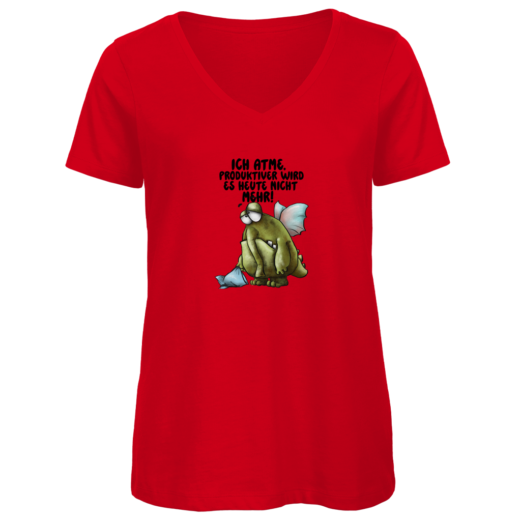 Damen Premium Bio V-Neck T-Shirt Ich atme. Produktiver wird es heute ... Design 2