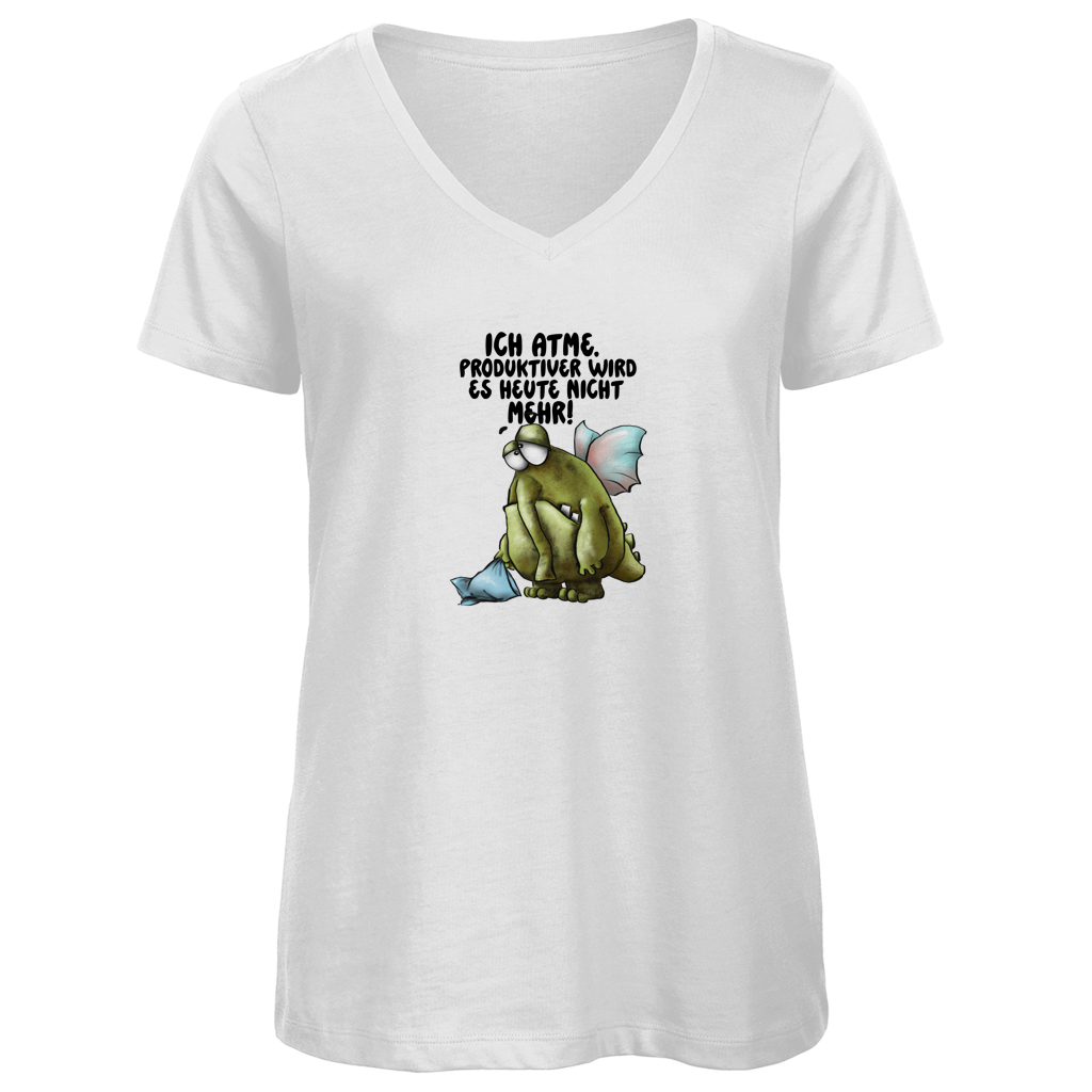 Damen Premium Bio V-Neck T-Shirt Ich atme. Produktiver wird es heute ... Design 2