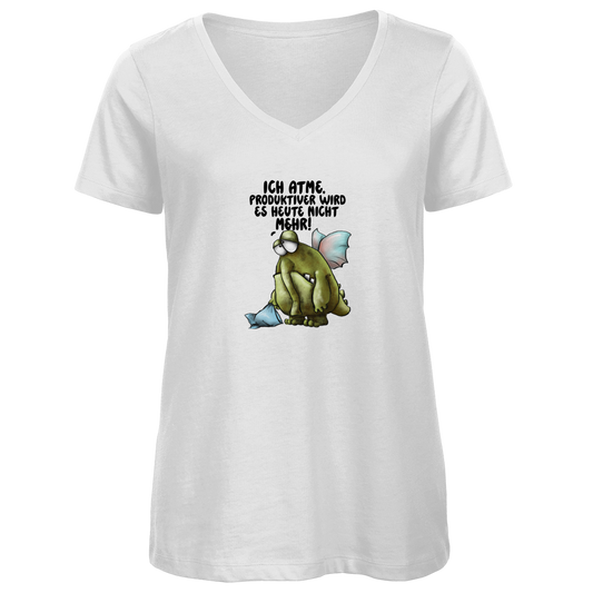 Damen Premium Bio V-Neck T-Shirt Ich atme. Produktiver wird es heute ... Design 2