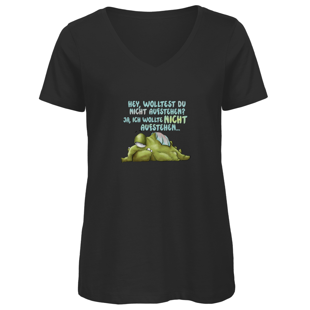 Damen Premium Bio V-Neck T-Shirt Hey, wolltest du nicht aufstehen? Design 1