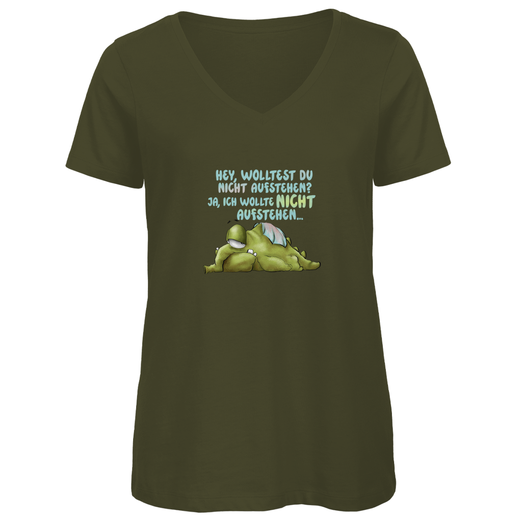 Damen Premium Bio V-Neck T-Shirt Hey, wolltest du nicht aufstehen? Design 1