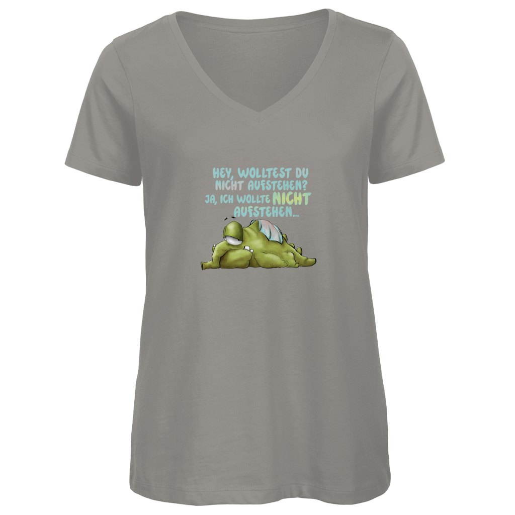Damen Premium Bio V-Neck T-Shirt Hey, wolltest du nicht aufstehen? Design 1