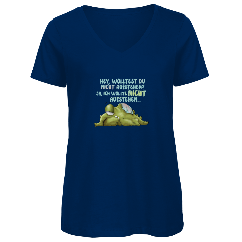 Damen Premium Bio V-Neck T-Shirt Hey, wolltest du nicht aufstehen? Design 1