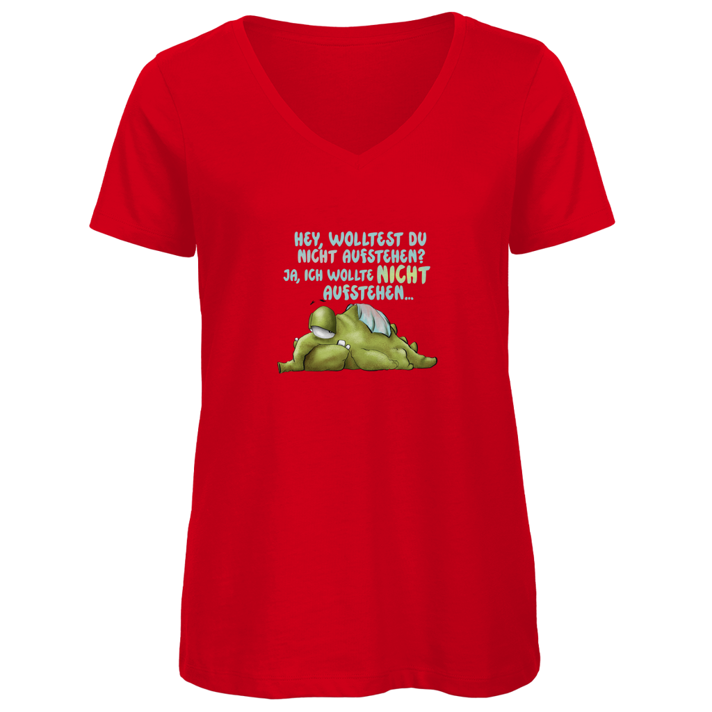 Damen Premium Bio V-Neck T-Shirt Hey, wolltest du nicht aufstehen? Design 1