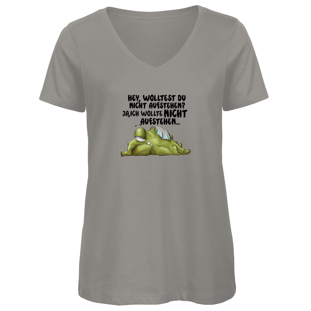 Damen Premium Bio V-Neck T-Shirt Hey, wolltest du nicht aufstehen? Deisgn 2