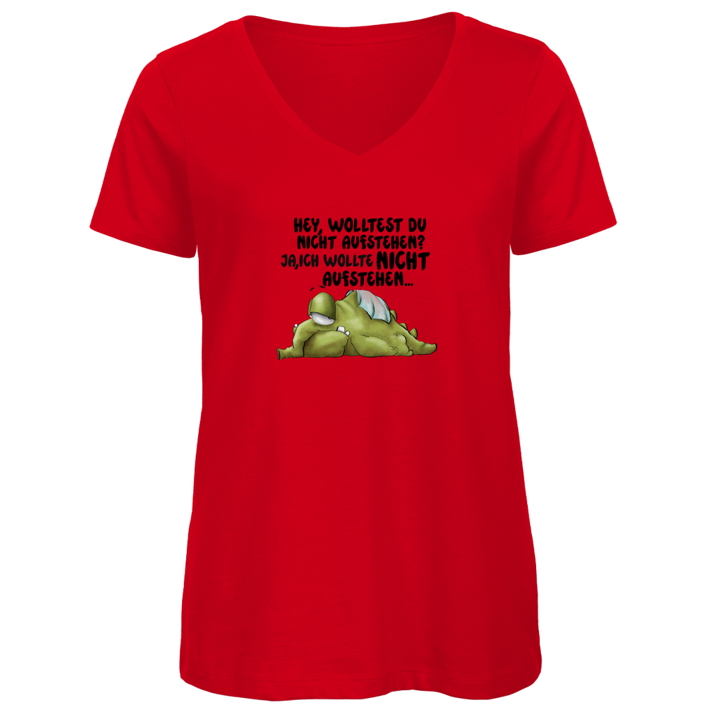Damen Premium Bio V-Neck T-Shirt Hey, wolltest du nicht aufstehen? Deisgn 2