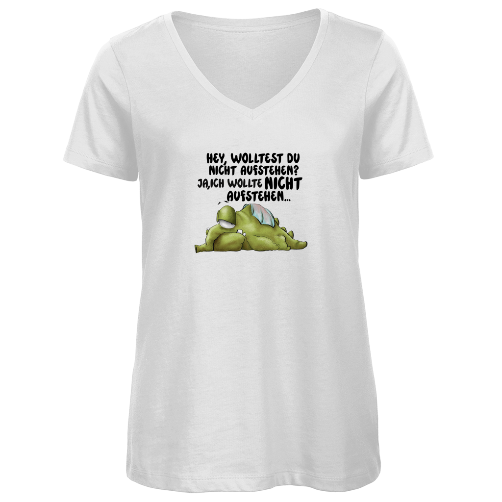 Damen Premium Bio V-Neck T-Shirt Hey, wolltest du nicht aufstehen? Deisgn 2