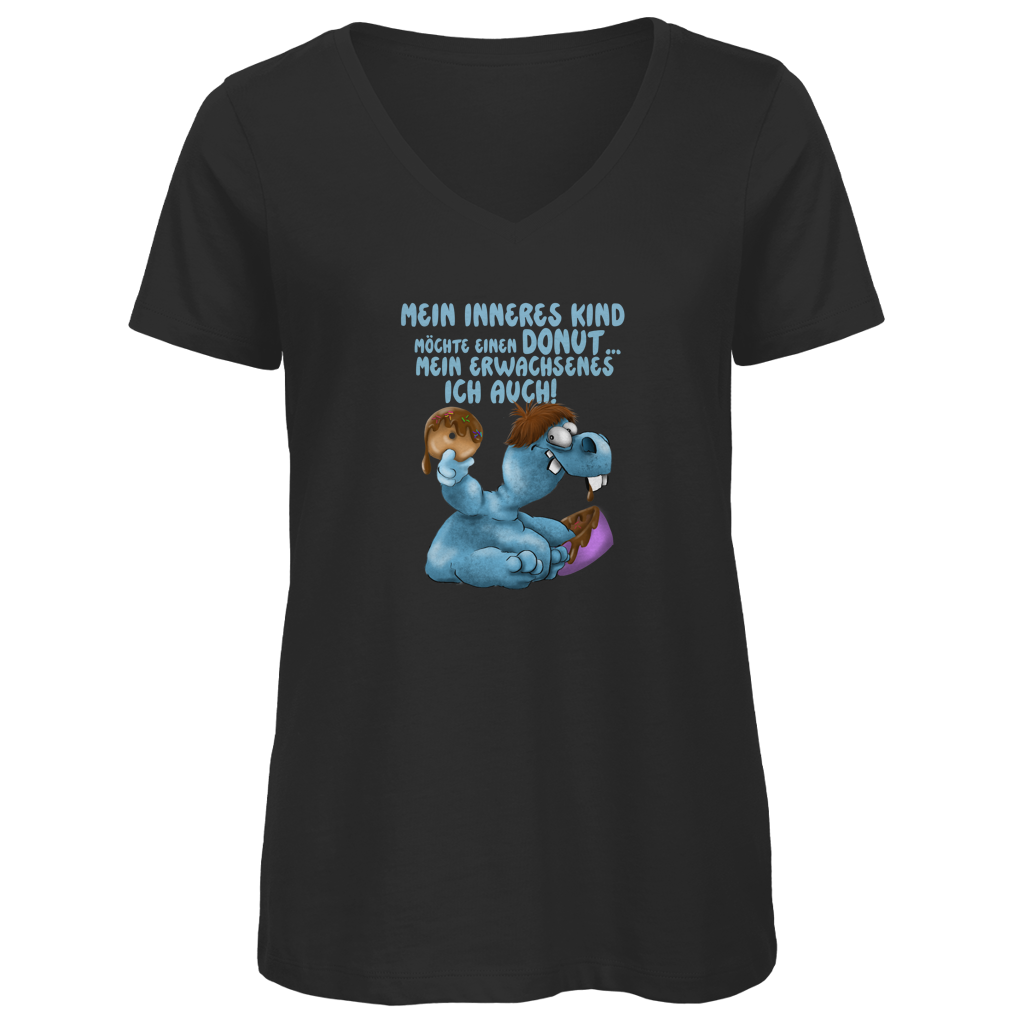 Damen Premium Bio V-Neck T-Shirt Mein inneres Kind möchte einen Donut... Design 1