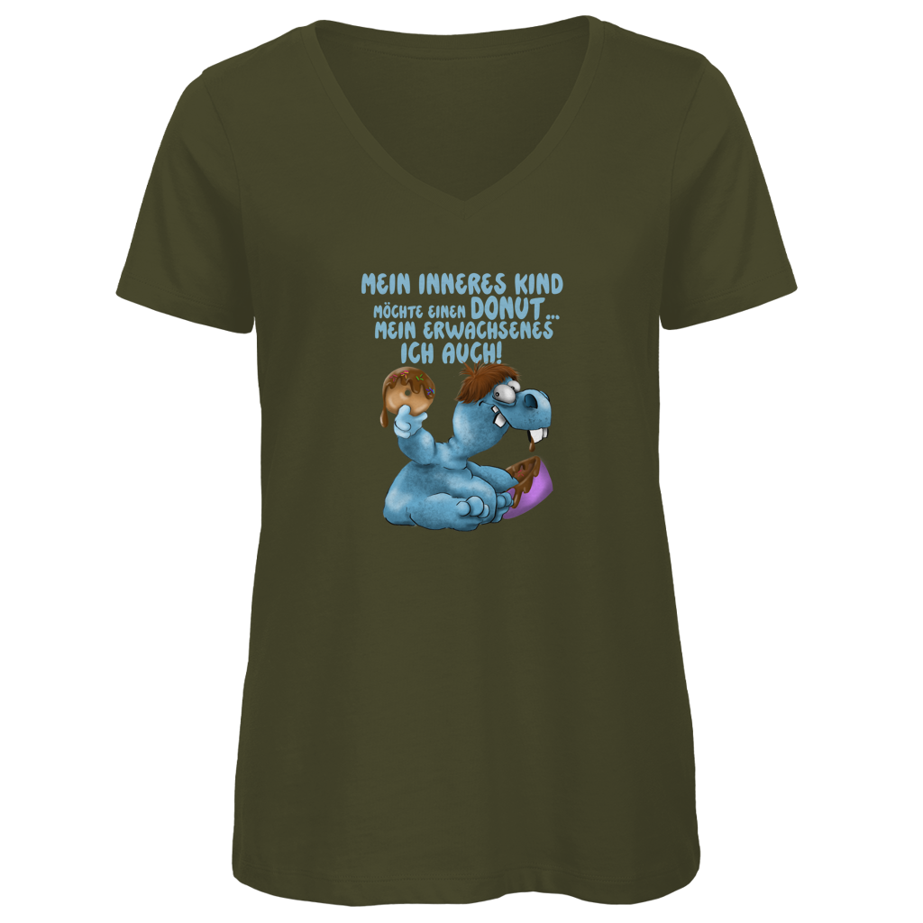 Damen Premium Bio V-Neck T-Shirt Mein inneres Kind möchte einen Donut... Design 1