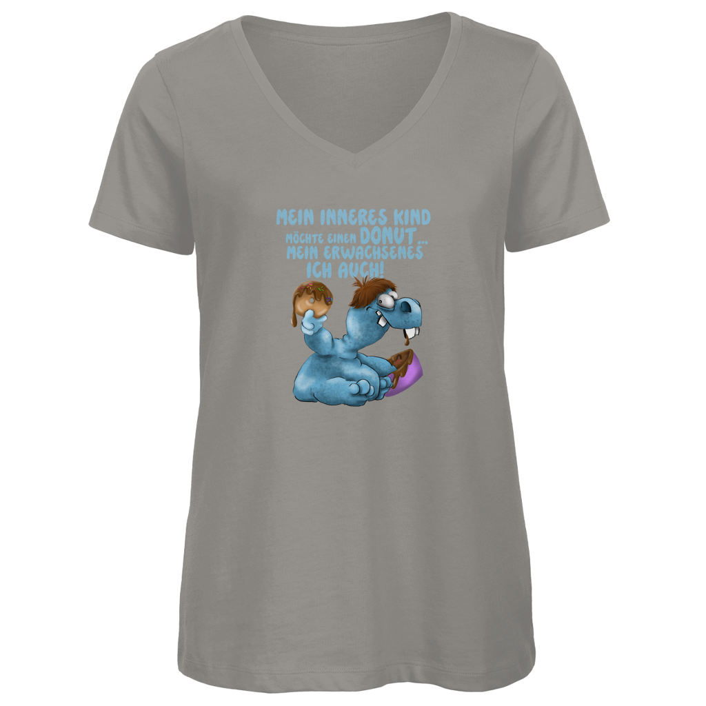 Damen Premium Bio V-Neck T-Shirt Mein inneres Kind möchte einen Donut... Design 1