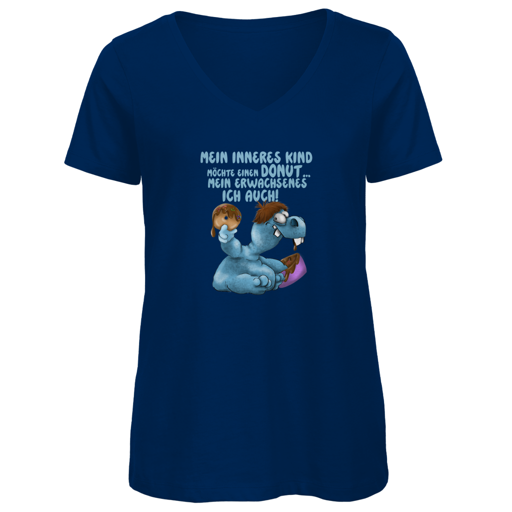 Damen Premium Bio V-Neck T-Shirt Mein inneres Kind möchte einen Donut... Design 1
