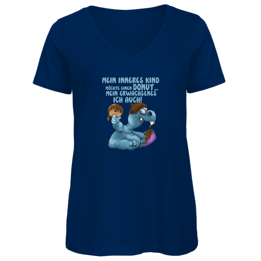 Damen Premium Bio V-Neck T-Shirt Mein inneres Kind möchte einen Donut... Design 1