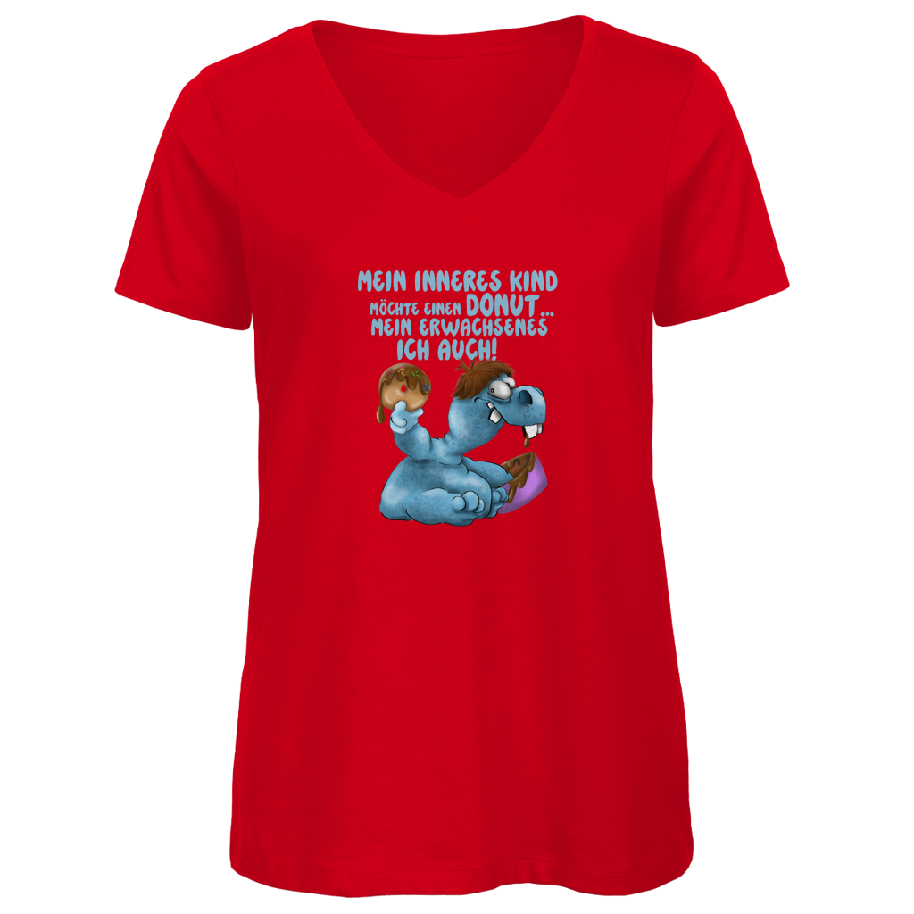 Damen Premium Bio V-Neck T-Shirt Mein inneres Kind möchte einen Donut... Design 1