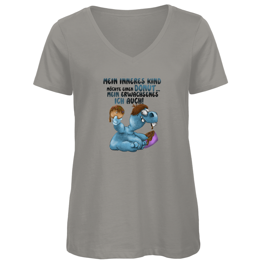 Damen Premium Bio V-Neck T-Shirt Mein inneres Kind möchte einen Donut... Design 2