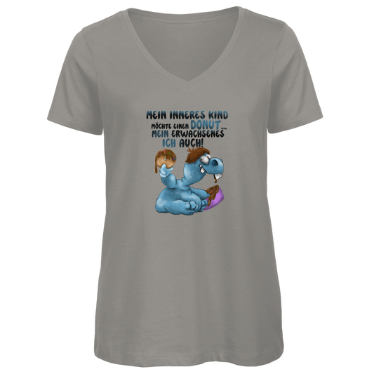 Damen Premium Bio V-Neck T-Shirt Mein inneres Kind möchte einen Donut... Design 2