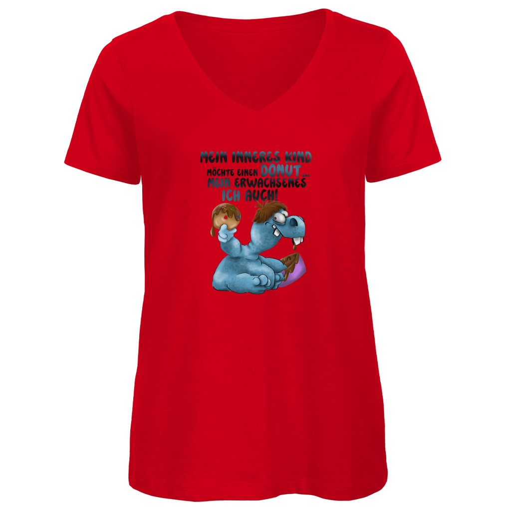 Damen Premium Bio V-Neck T-Shirt Mein inneres Kind möchte einen Donut... Design 2