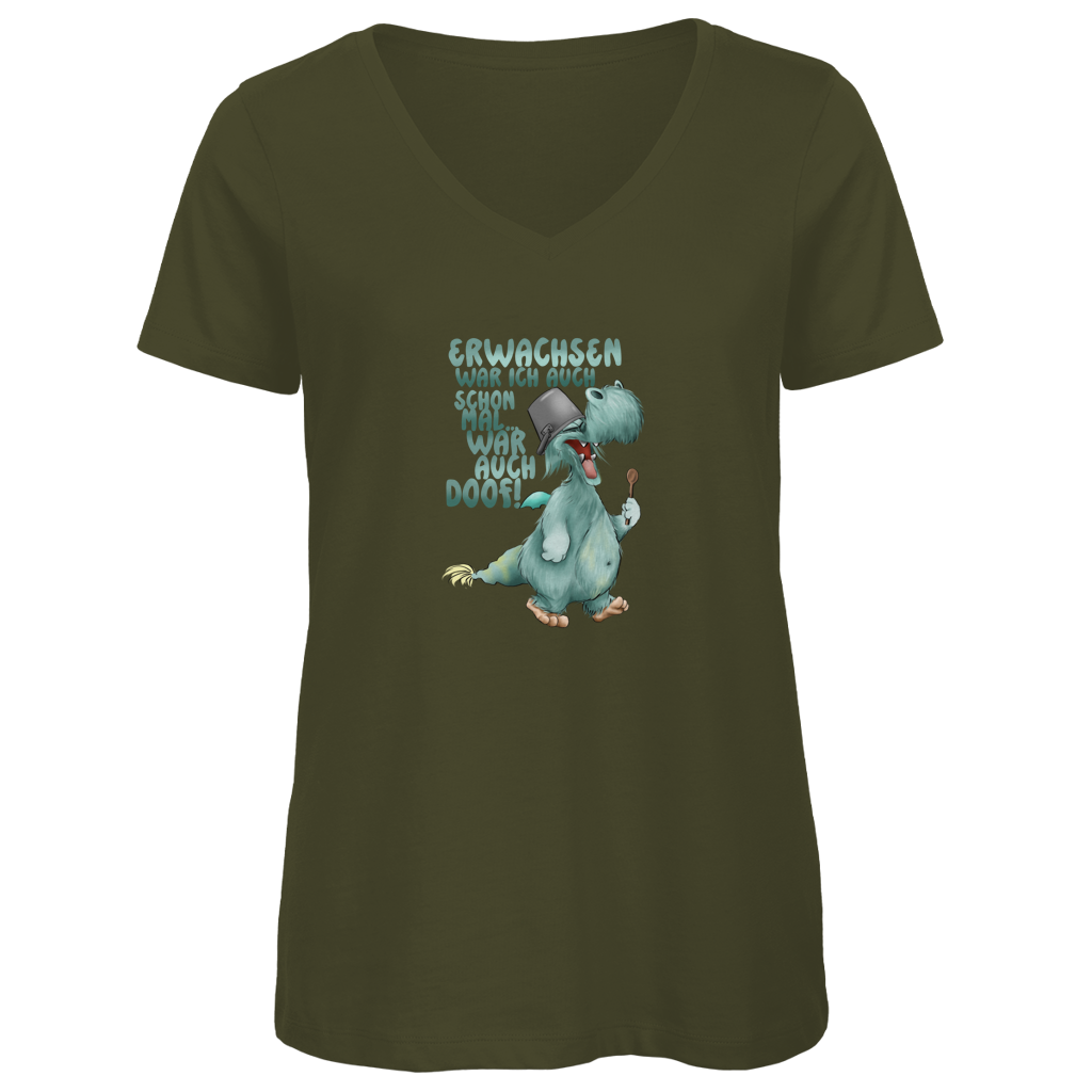 Damen Premium Bio V-Neck T-Shirt Erwachsen war ich auch schon mal... war auch doof