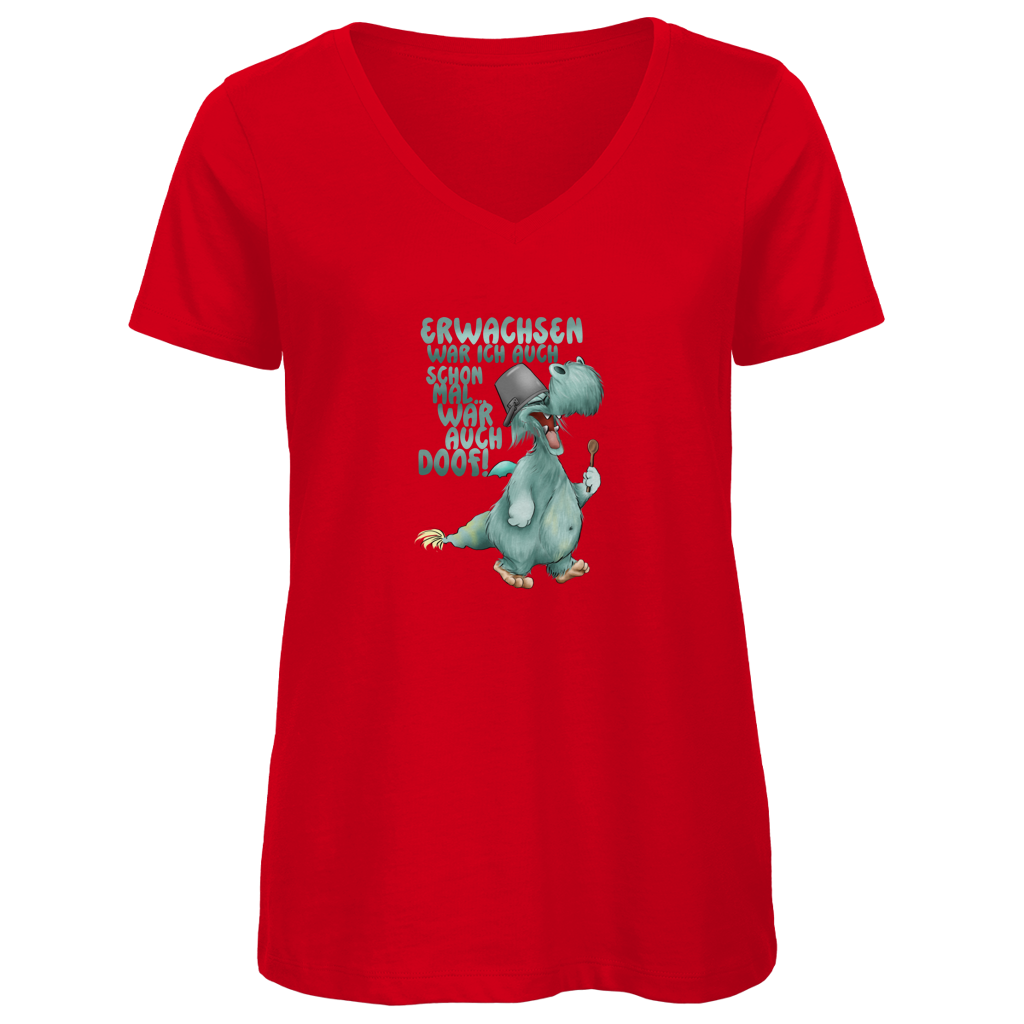 Damen Premium Bio V-Neck T-Shirt Erwachsen war ich auch schon mal... war auch doof