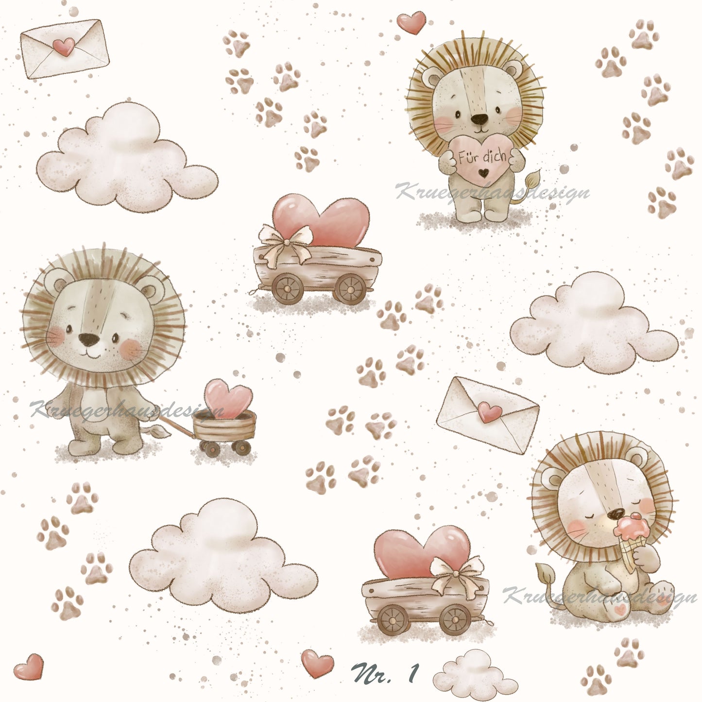 Liebevoll handgezeichnetes Stoffdesign – digitaler Download, LoveLeo 1