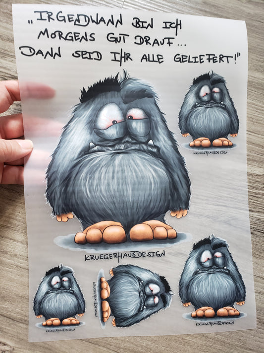 A4 Bügelbild Kruegerhausdesign Monster, "irgendwann bin ich morgens..." mit Liebe illustriert