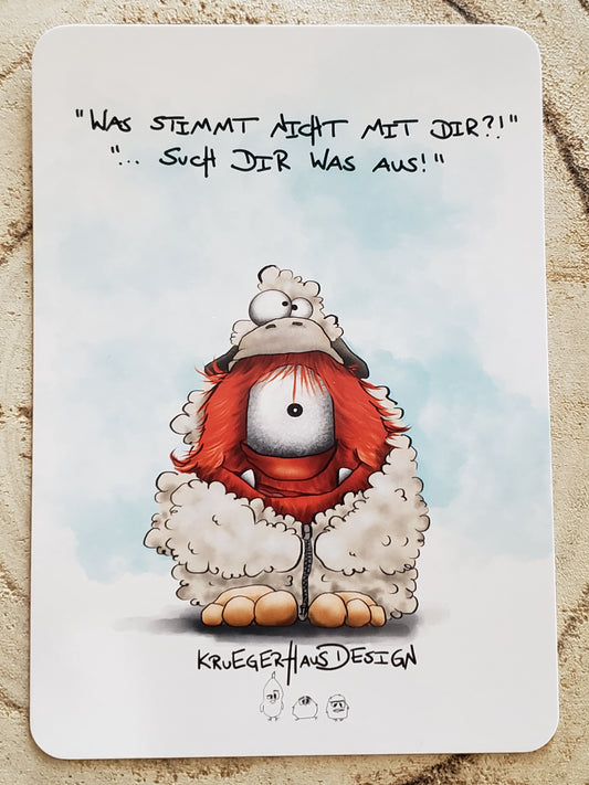 Postkarte Monster Kruegerhausdesign mit Spruch "Was stimmt nicht mit dir?!"