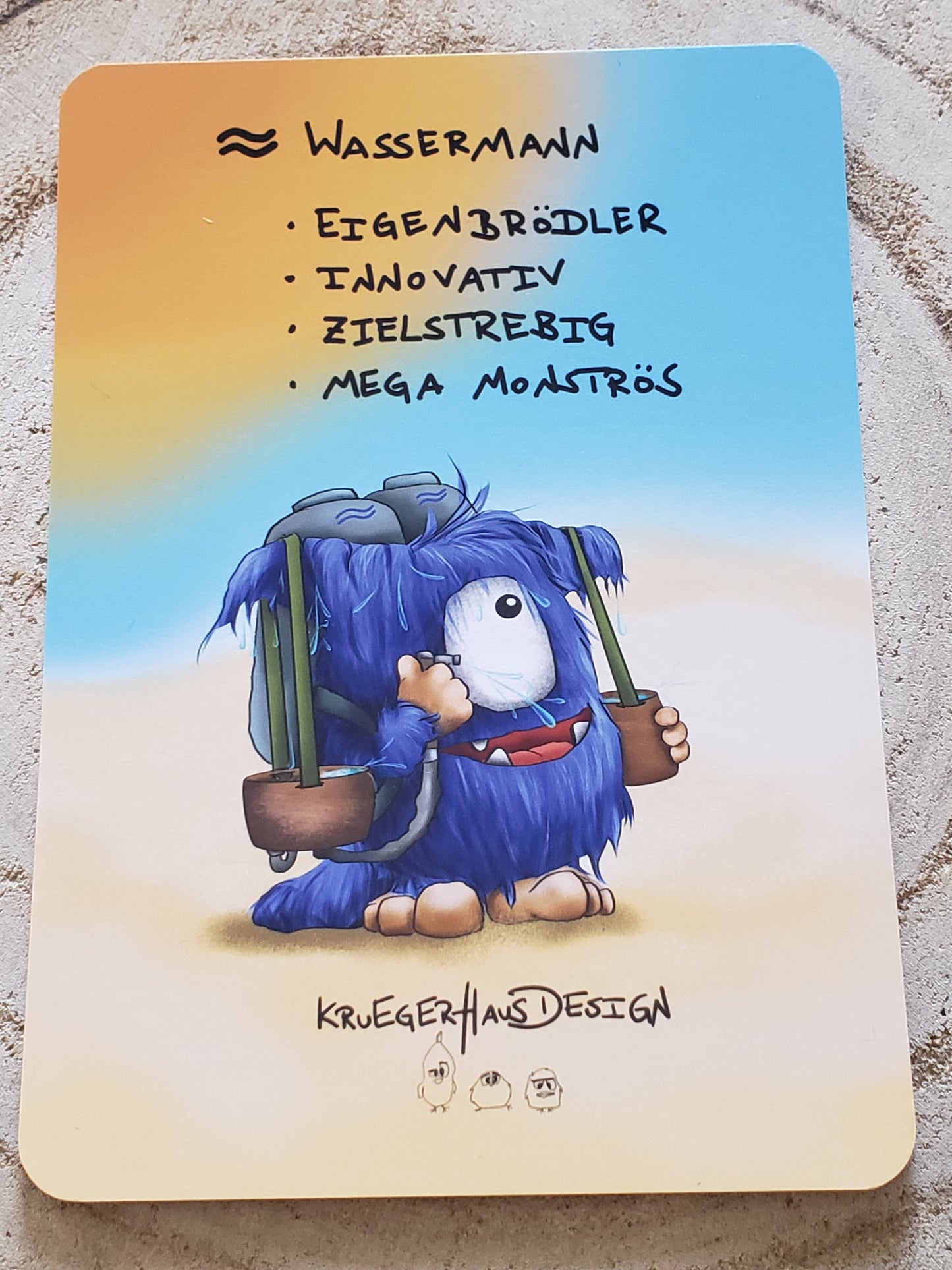 Postkarte Monster Kruegerhausdesign Wassermann Thema 2 Stück
