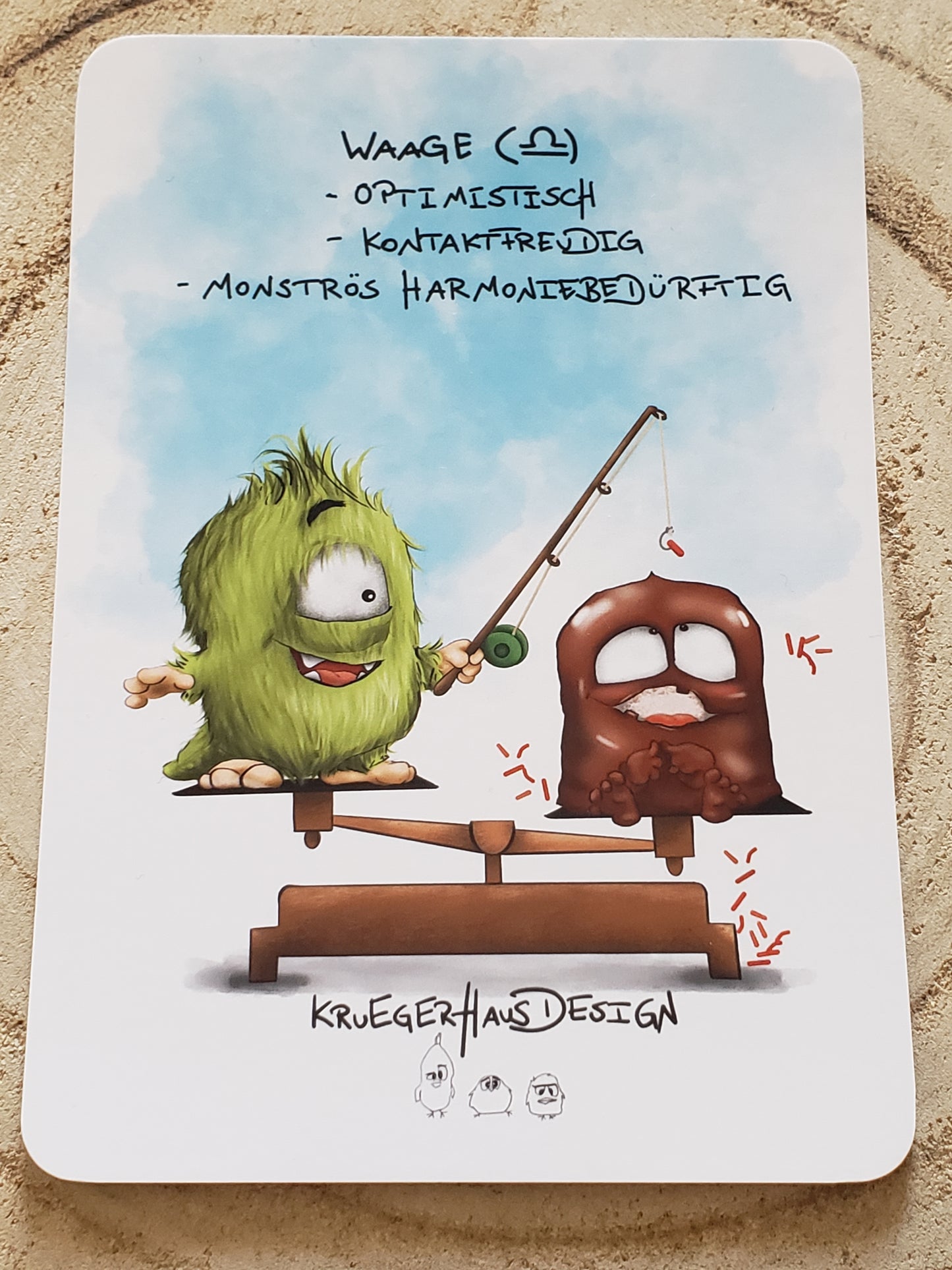 Postkarte Monster Kruegerhausdesign Waage Thema 2 Stück