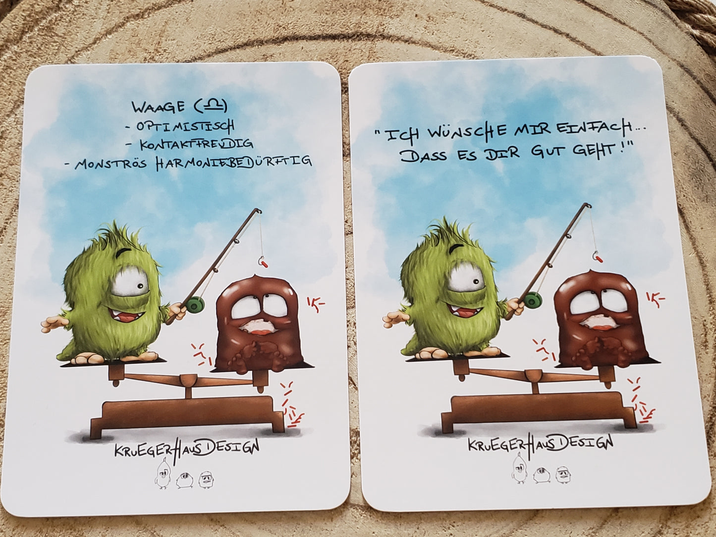 Postkarte Monster Kruegerhausdesign Waage Thema 2 Stück