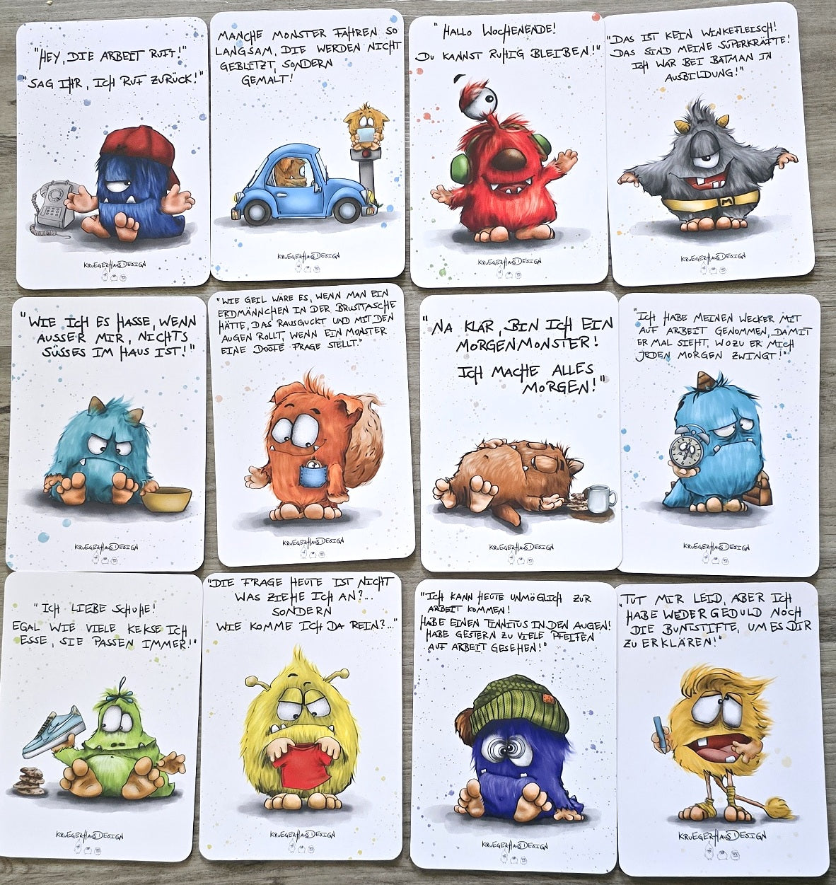 Postkarten Set Monster Kruegerhausdesign Juni 2023, 12 Postkarten.