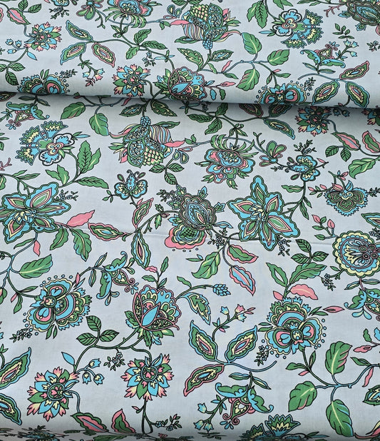 0,5m ,Westfalenstoffe Baumwolle, hellblau grün rosa, Blumen, Ornamente, Blumen, Paisley, Organic Cotton