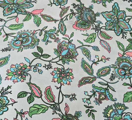 0,5m ,Westfalenstoffe Baumwolle, hellblau grün rosa, Blumen, Ornamente, Blumen, Paisley, Organic Cotton