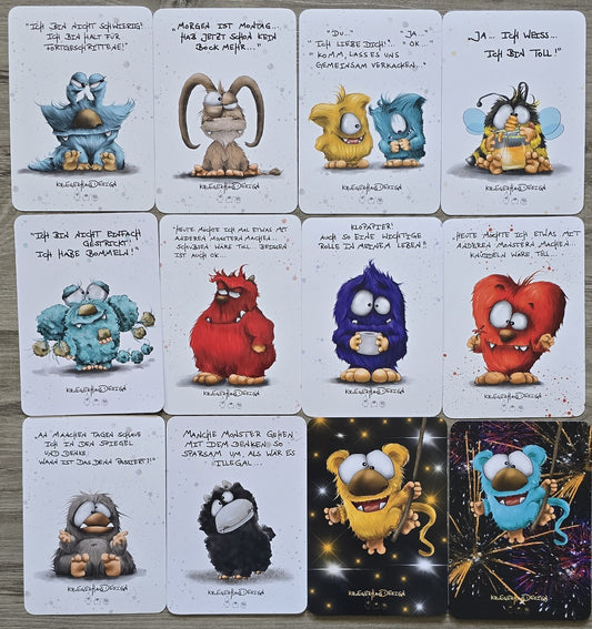 Postkarten Set Monster Kruegerhausdesign Januar 2024, 12 Postkarten.