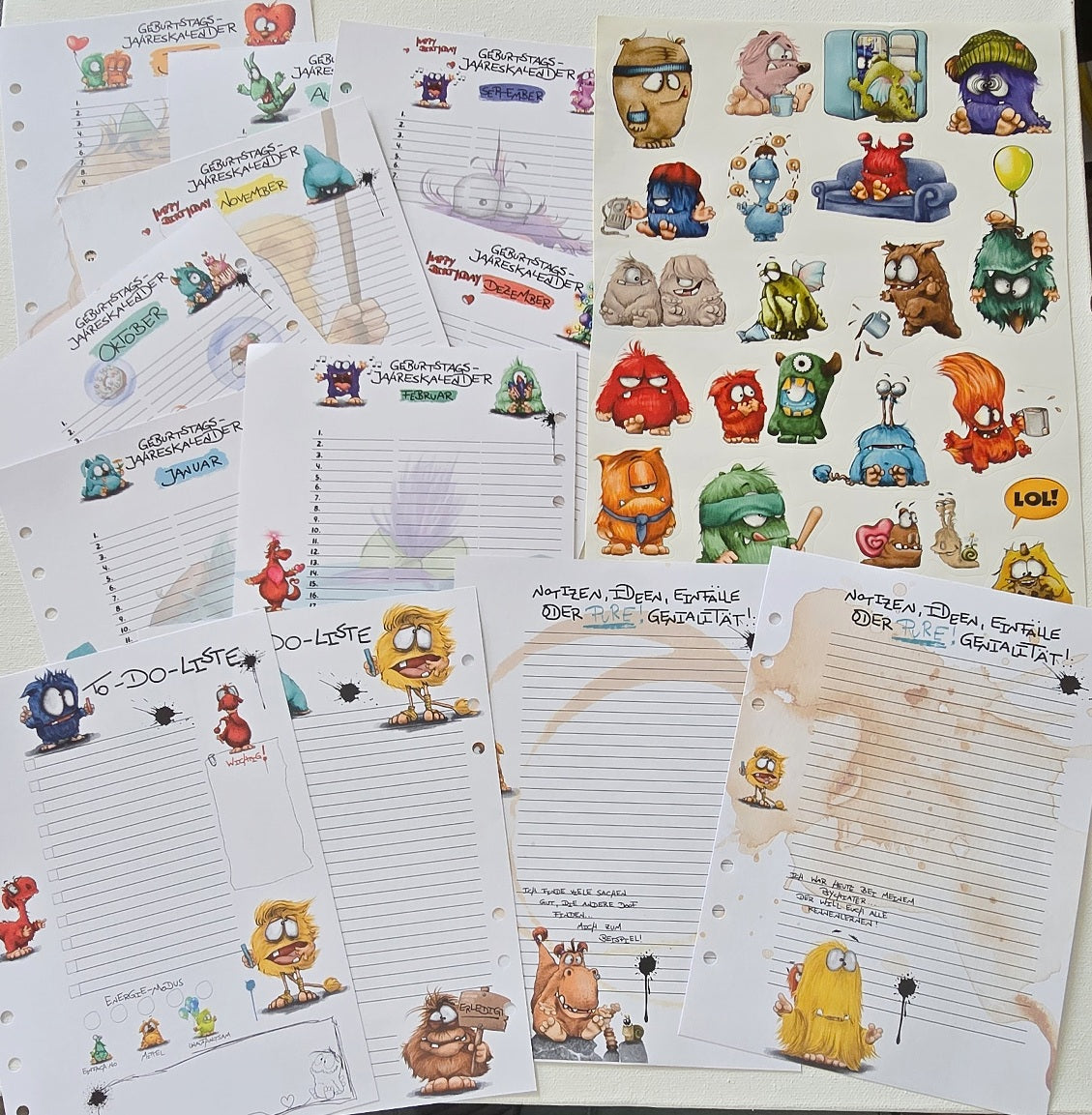 Monster Journal Ergänzungs-Set – To-do, Notizen, Geburtstagskalender & Sticker