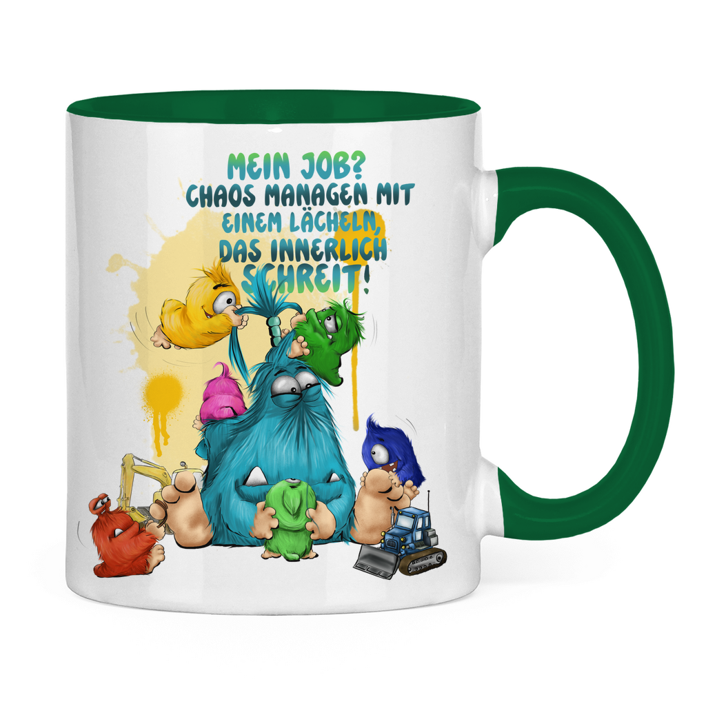 Tasse zweifarbig Mein Job? Chaos managen mit einem Lächeln, das innerlich…