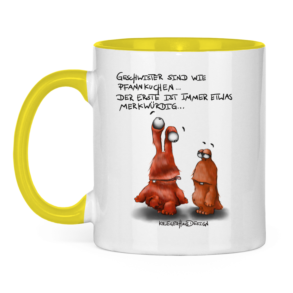 Tasse zweifarbig Geschwister sind wie Pfannkuchen... Der Erste ist ...