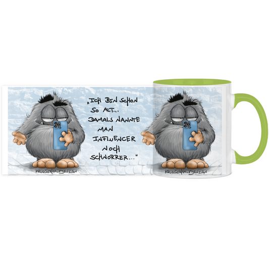 Tasse, Kaffeetasse, Teetasse, zweifarbig, Kruegerhausdesign Monster mit Spruch, 2. Variante, Ich bin so alt...