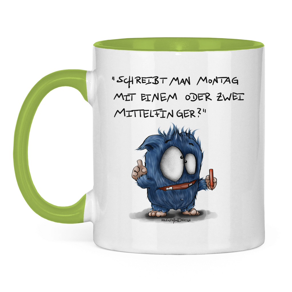 Tasse zweifarbig Schreibt man Montag mit einem oder mit zwei Mittelfinger?