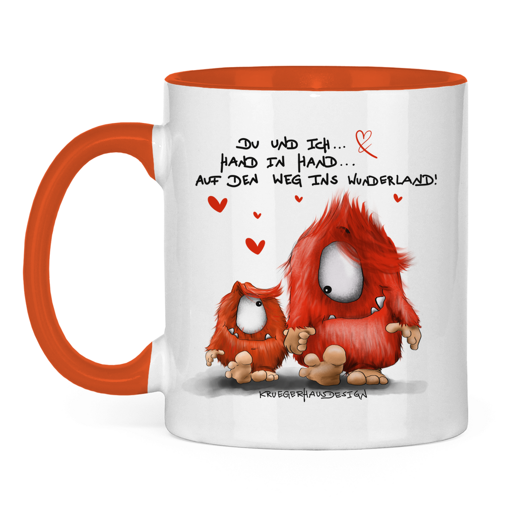 Tasse zweifarbig Du und ich... Hand in Hand.. Auf den Weg ins Wunderland!