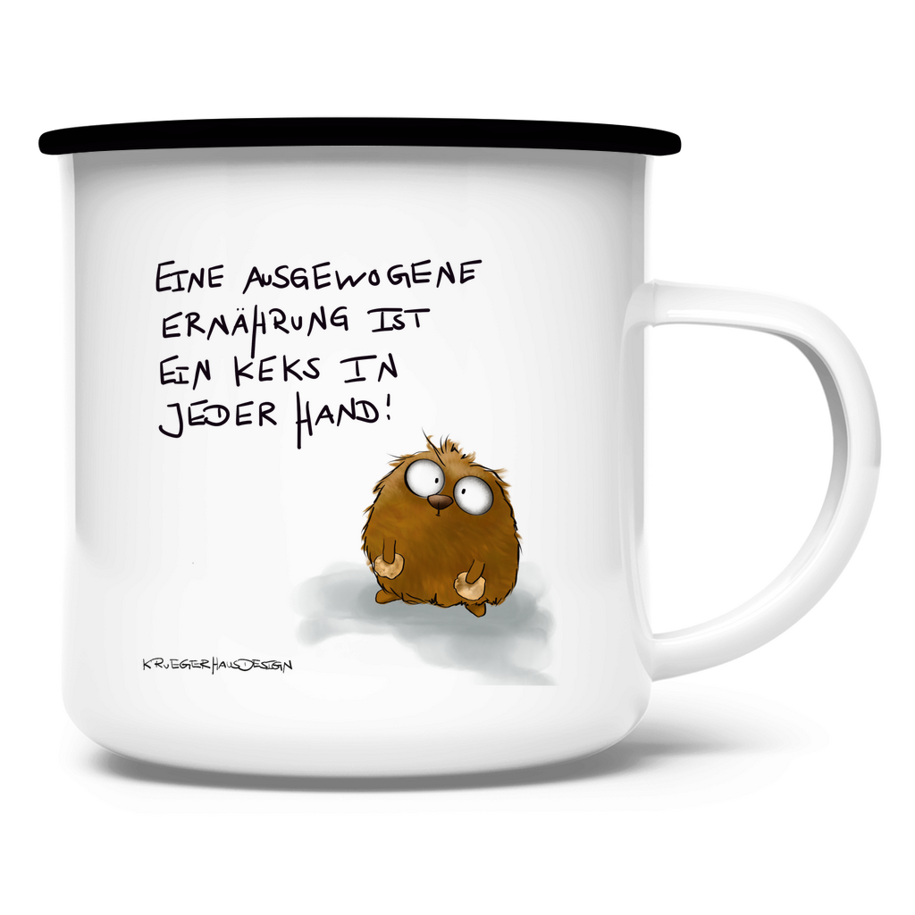 Emaille Tasse Eine ausgewogene Ernährung ist ein Keks in jeder Hand!