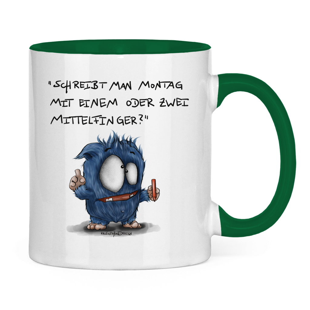 Tasse zweifarbig Schreibt man Montag mit einem oder mit zwei Mittelfinger?